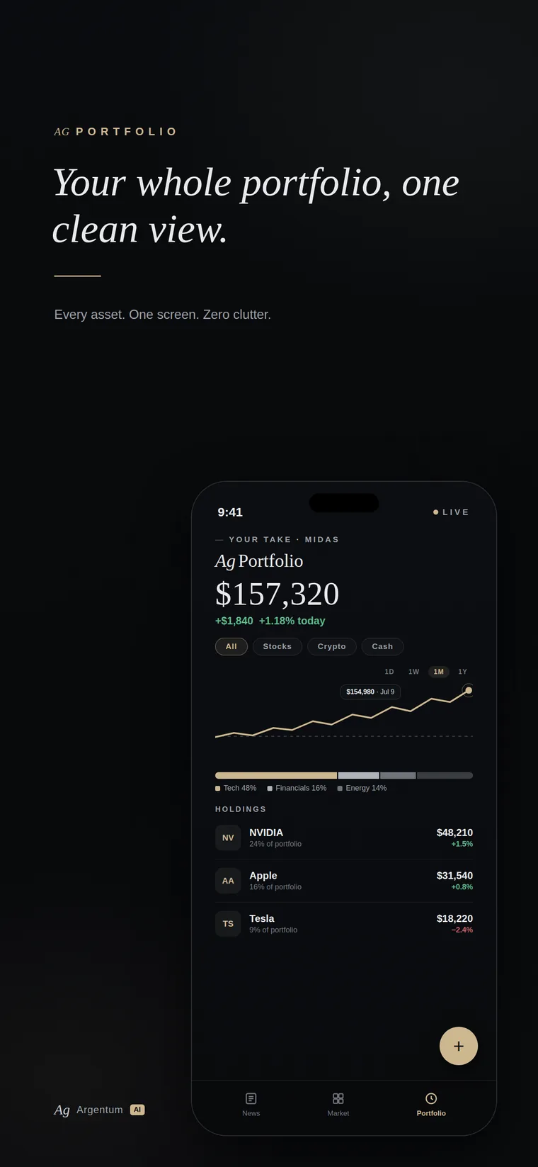 Argentum Ai App Store screenshot — Portfolio: your whole portfolio, one clean view