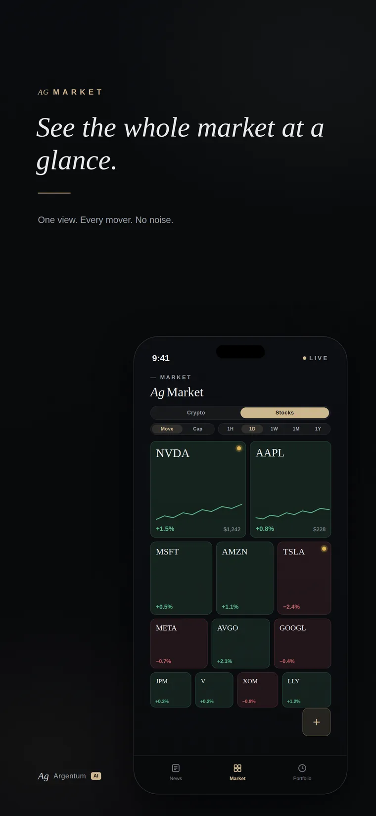 Argentum Ai App Store screenshot — Market Mosaic heat map of every mover